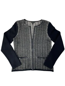 Talbots Pure Italian Merino Cardigan Sweater Women's Small Leather Trim Pockets - Picture 1 of 6