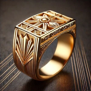 PJ GATSBY RING CUSTOM GOLD PLATED INSPIRED BY THE GREAT GATSBY & ICONIC MOVIES - Picture 1 of 7