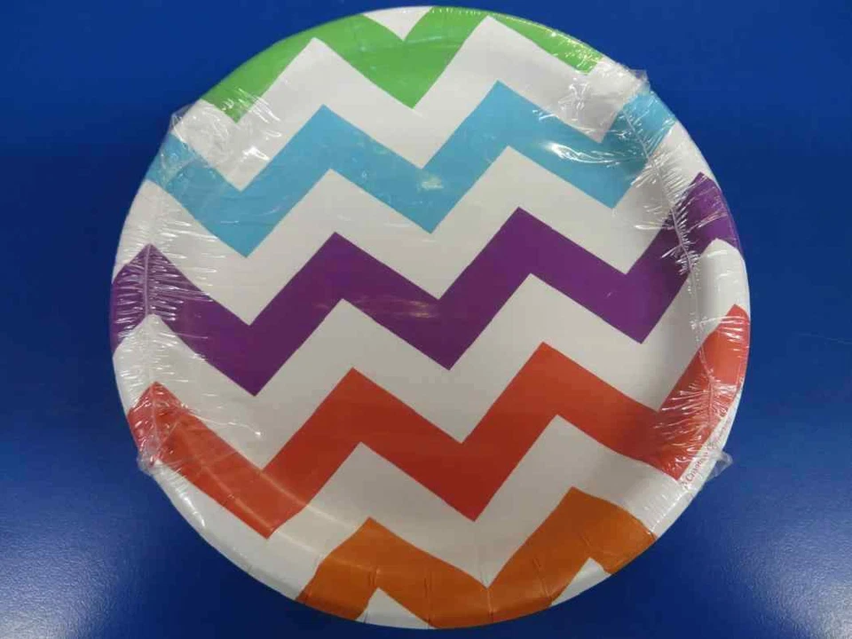 Bright Chevron Modern Rainbow Garden Birthday Party 7" Paper Dessert Plates - Image 1 of 1