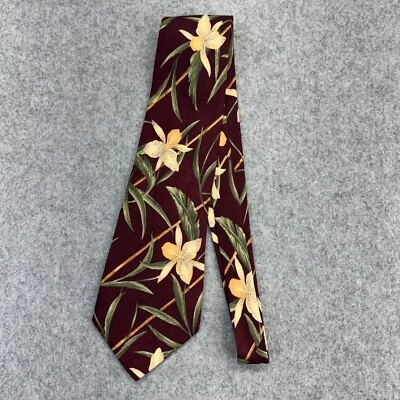 Tommy Bahama Corbata Seda Floral Borgoña Amarillo Orquídea Tropical Aloha EE. UU. 58 1/4" Foto 1 de 4