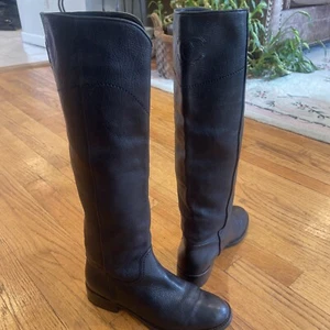 Chanel Knee High Black Calf Skin Leather Riding Boots 8.5 - Picture 1 of 24