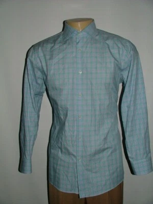 CAMISA SOCIAL MASCULINA HUGO BOSS TAMANHO 16 32/33 AZUL VERDE XADREZ #270 - Imagem 1 de 4
