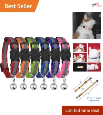 Reflective Cat Collar Set - High Quality 6-Pack - Nylon - Adjustable Size - Image 1 of 4