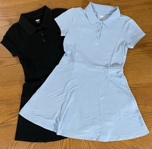 Old Navy Girls School Uniform Polo Dresses Size L (10-12) Black & Lt Blue Lot 2 - Picture 1 of 11