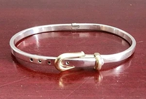 ATI 925 STERLING SILVER DUOTONE BELT BUCKLE BRACELET. MEXICO. ADJUSTABLE(7- 6.2) - Picture 1 of 10