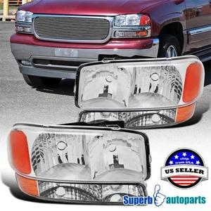 Fits 1999-2006 GMC Sierra 2000-2006 Yukon XL 1500 2500 Headlights+Bumper Lamps - Picture 1 of 11