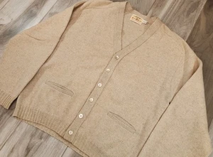 Vintage Arrow Cum Laude Sweater Mens Large Beige 60s Cardigan Lambswool Cashmere - Picture 1 of 9