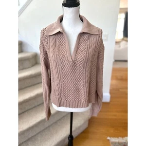 Jason Wu Tan Brown CableKnit Johnny Collar Long Sleeve Sweater - Picture 1 of 6