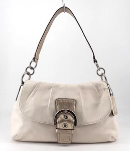 COACH F17217 Soho Buckle Flap Cream Metallic Gold Leather Shoulder Bag Purse - Picture 1 of 12