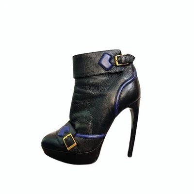 Alexander Mcqueen Leather Buckle Stiletto Ankle Boots Black $2200 Size 37 US 7 - Image 1 of 4