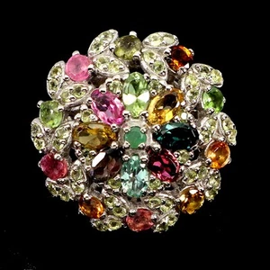 925 Sterlingsilber Ring Oval Turmalin Peridot Natur Edelstein Schmuck Größe 9 - Bild 1 von 14