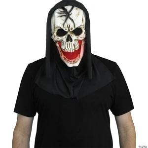Adults Skull Mask With Red Fade Mouth - Creepy Horror Halloween Costume Prop - Picture 1 of 4