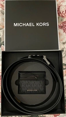 $228 Michael Kors мужской ремень 2XL до 3XL и карты чехол моно черный 2 в 1 подарочный набор - Изображение 1 из 4