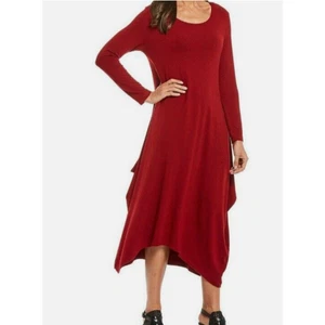 Bryn Walker Chelsea Bamboo Long Sleeve Asymmetrical Midi Dress Women Size 1X Red - Picture 1 of 10