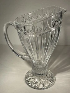 Olympia by Godinger Lead Crystal Pedestal Pitcher 42 oz Vertical Cut - Picture 1 of 24