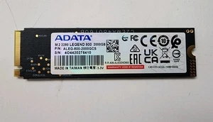 (LESS THAN 10 HRS) ADATA 2TB SSD Legend 800 NVMe PCIe Gen4 M.2 2280  - Afbeelding 1 van 7