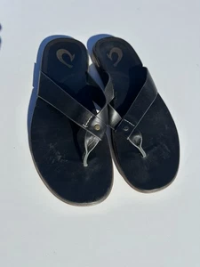 Olukai Black Flip-Flop Sandals Leather Mens Size 15 (12in From Toe To Heel) - Picture 1 of 5