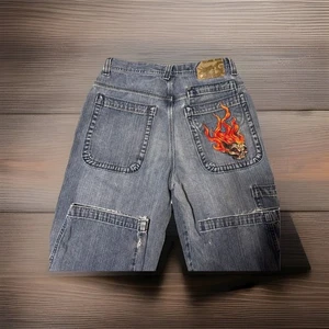 JNCO Pants Size 20 Vintage Flaming Skull Embroidered Flamehead Style B1918DGL - Picture 1 of 20