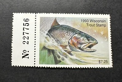 WTDstamps - 1993 WISCONSIN - State Trout Fishing Stamp - Mint OG NH - Image 1 of 2