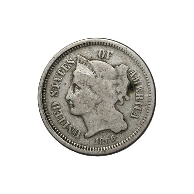 United States 1866 Three Cent Nickel Coin KM#95 3cn - Image 1 of 2
