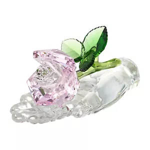 Pink Crystal Rose Flower On The Hand Figurine Collectible Statue Wedding Decor - Picture 1 of 5