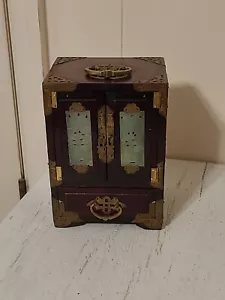 Vintage Chinese Rosewood With Carved Jade Inlay 8.5"x6" Jewelry Box (H-019) - Picture 1 of 9