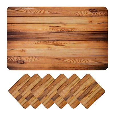  PVC Wooden Style Rectangular Dining Table Placemats Brown 6 Pcs  - Image 1 of 4