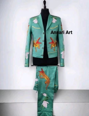 Traje de hombre 2 piezas Country Western Nudie a medida floral bordado algodón diseñador Foto 1 de 4