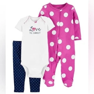 Sleep & play Carters Newborn Polk dots pink matching set 3 piece pant bodysuit - Picture 1 of 10