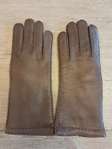 Damen Peccary-Leder-Handschuhe braun Gr 6 3/4 mit Wollstrickinnenfutter - Bild 1 von 3