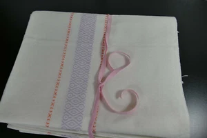 Ropa de cama de la abuela * 2 sábanas - paño de cama Dux * borde naranja púrpura  - Imagen 1 de 5