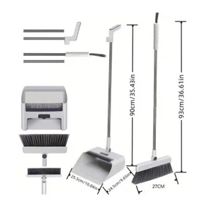 3-In-1 Broom And Dustpan Set 180 Degree Rotatable Broom Dustpan Combo Gary - Picture 1 of 14