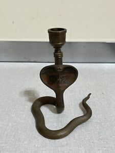 Mid-20th Art Nouveau Style Snake King Cobra Candle Holder Solid Brass Vtg