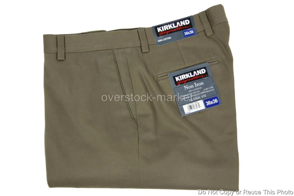 NUEVOS PANTALONES DE VESTIR PARA HOMBRE KIRKLAND FIRMA 100% ALGODÓN CORTE CLÁSICO SIN HIERRO VARIEDAD Foto 1 de 1