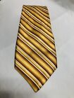 Striped Arrow Tie 100% Silk Imported Yellow White Brown