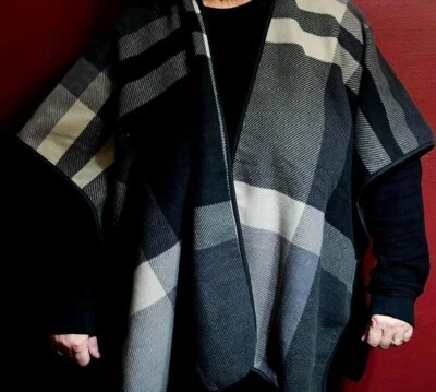 Mantón/Envoltura~A Cuadros Negro/Gris~Talla Única-Suave Difuso Cálido Acogedor Foto 1 de 2