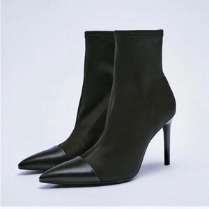 Zara NWOT cap toe black stiletto heeled ankle boots / short boots / booties - Picture 1 of 7