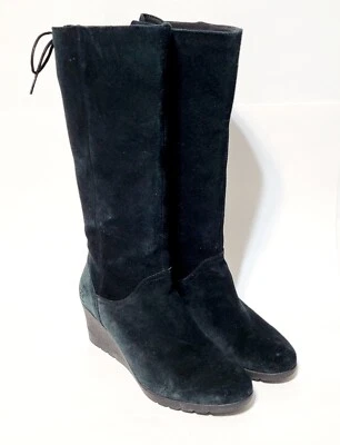 UGG Dawna 1017429 Tall Boots Black Dk Green Suede Wedge Waterproof Wms 10US 41EU - Image 1 of 4