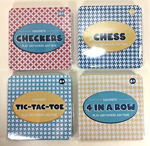 MAGNETIC Travel GAME Tins CHECKERS CHESS TIC TAC TOE 4 IN A ROW Gift Set LOT - Picture 1 of 3