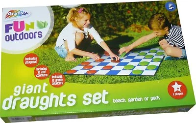 Giant Draughts Checkers Set Garden Board Game 60cm Indoor Outdoor Family Fun - Image 1 of 2