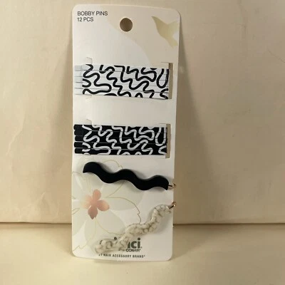 Brand New Scunci By Conair 12 Pack Of Black & White Metal & Enamel Bobby Pins - Image 1 of 2
