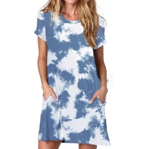 Alaster Queen Womens Casual Summer T Shirt Dress Short Sleeve Blue Tie Dye XXL - Picture 1 of 4