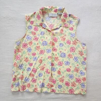 Camisa regata feminina média linho floral grama limão - Imagem 1 de 4