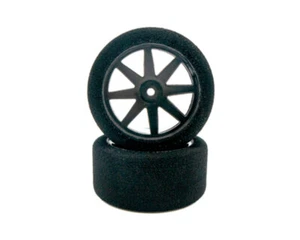 HRC Moosgummi Reifen 1/10 montiert auf schwarz Felgen 26mm 42 Shore HRC61086BK - Bild 1 von 2