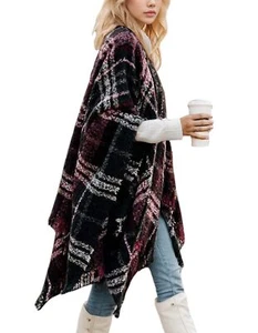 Women's Shawl Wraps Open Front Travel Poncho Cape Warm Oversized Plaid Sweate... - Picture 1 of 9