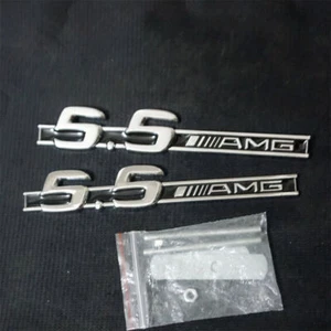 Black Chrome 5.5AMG Silver Metal Grille Emblem + Badge Decal Sticker 4MATIC Door - Picture 1 of 18