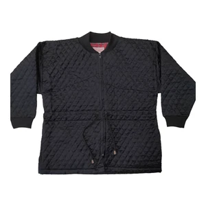 Vintage 80s Black Quilted Zip Collarless Jacket Plaid Satin Size 10 Deadstock - Picture 1 of 4