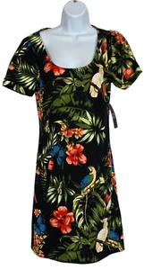 NY&Co Tropical Sheath Dress Womens SZ XSMALL- Black Multi Two Front Pockets NWT - Picture 1 of 8