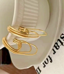 French Luxury Gold-DANGLE high quality GOLD-PLATED EARRINGS - Picture 1 of 7