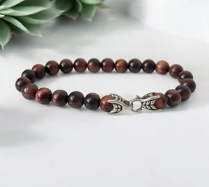 David Yurman Sterling Silver 8mm Men's Red Tiger Eye Spiritual Bead Bracelet - Picture 1 of 3